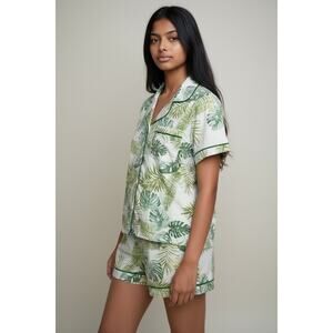 NWOT Bedhead Botanical Green Leaf Print Jersey Knit Shortie Pajama Set Sz Small
